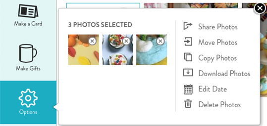 Options for selected photos
