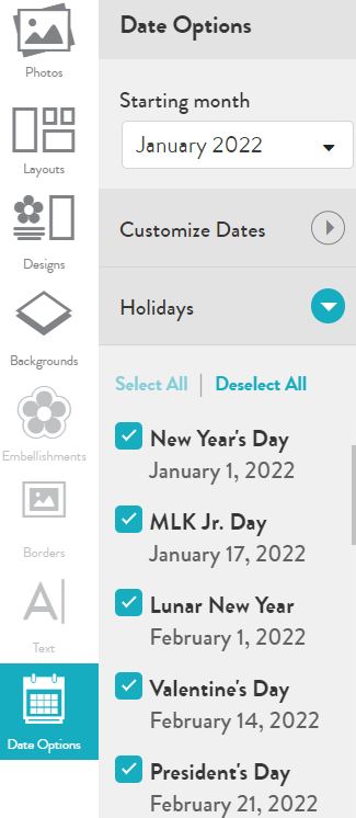 How to remove default holiday dates from wall calendars Snapfish Help