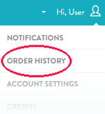 Account menu showing Order History