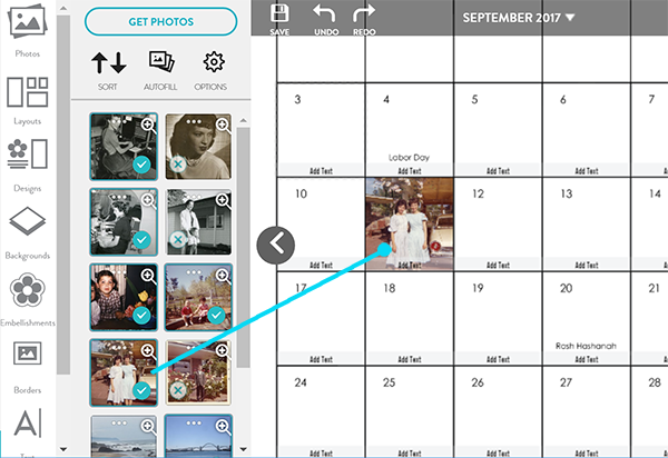 Adding a photo to a specific date