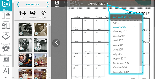 Navigating to a specific calendar page or the cover  in your calendar